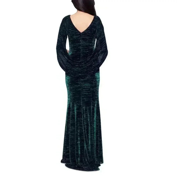 Betsy & Adam Women's Green Cowlneck Cape-Back Foil Gown Formal Dress sz 10 - Picture 10 of 11